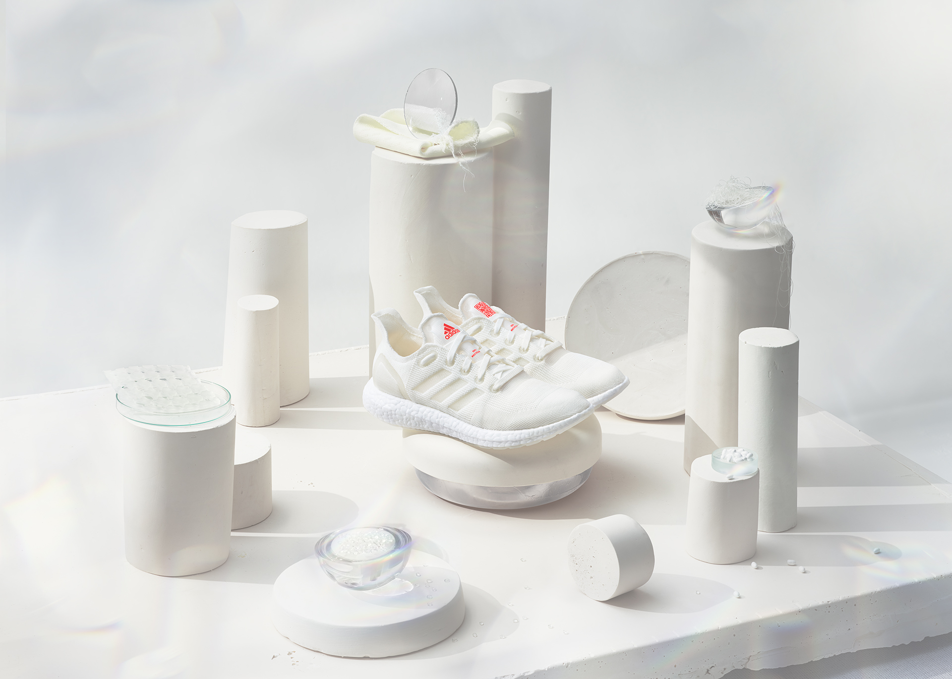 White adidas shoes design and plastic crisis