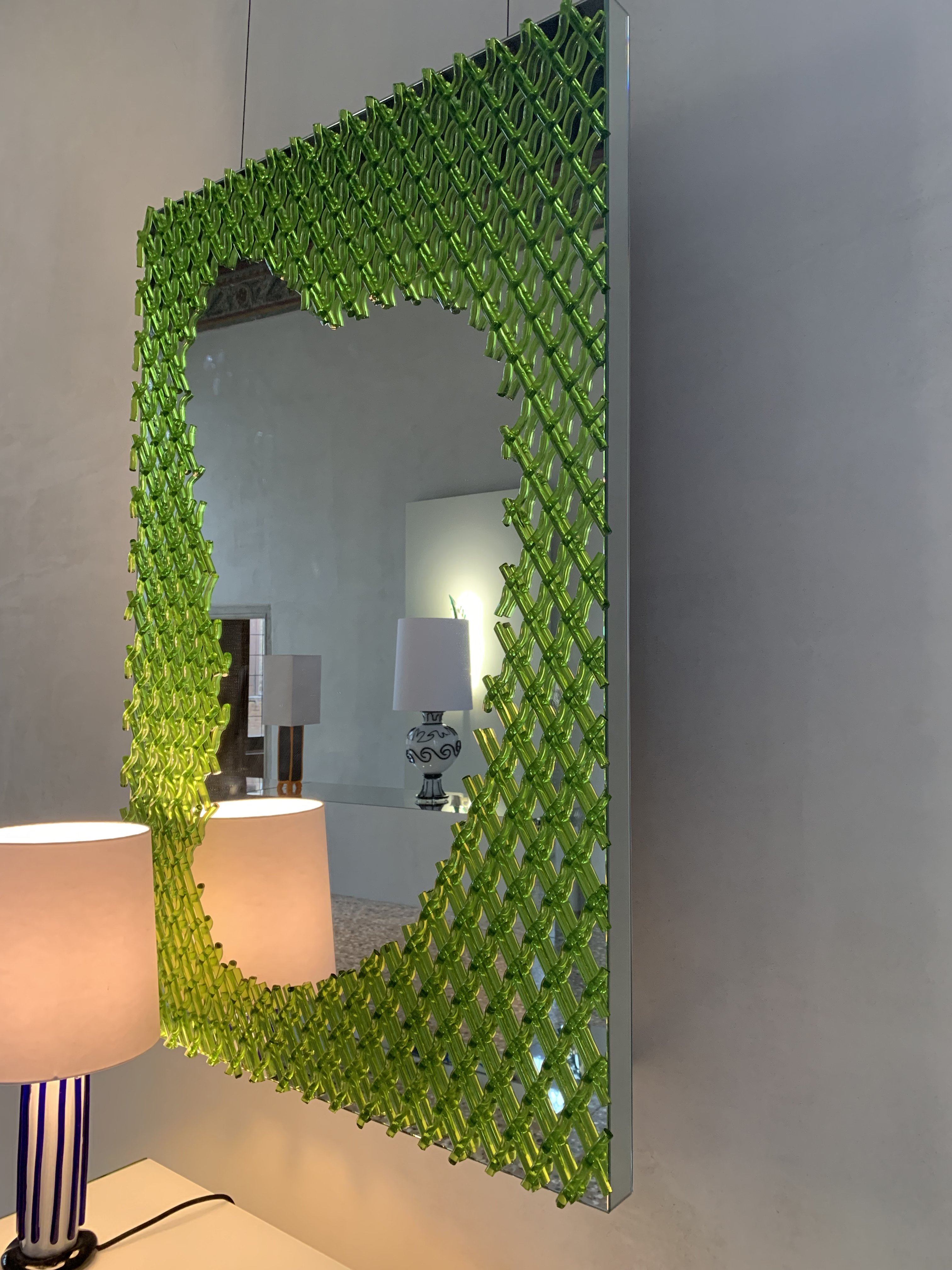 Green glass mirror by Mattia Bonetti