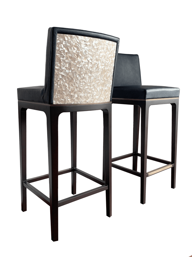Mother of pearl stools and blu leather